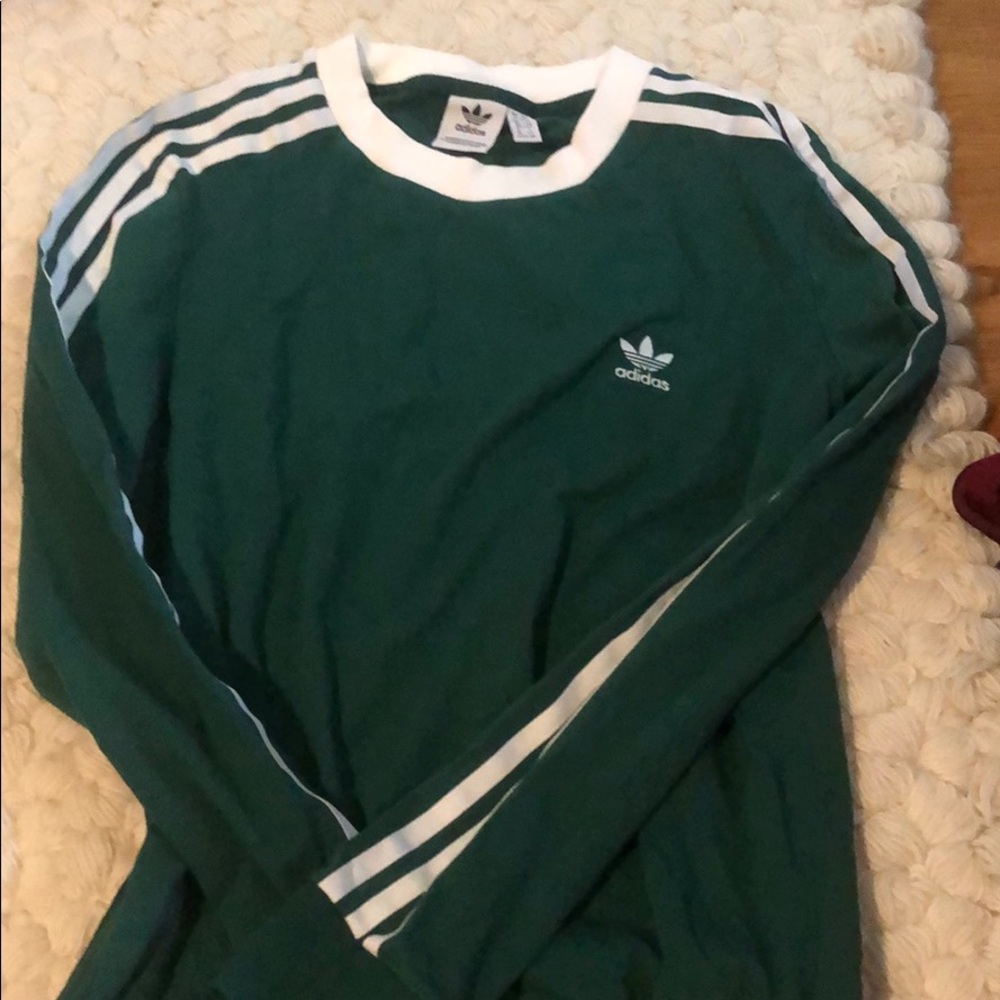 Adidas long sleeve dark green white stripes shirt